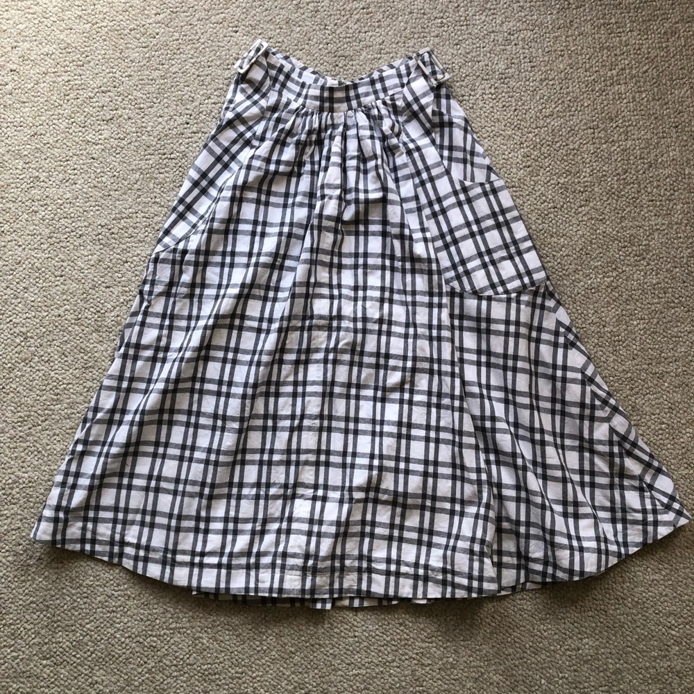 Steven Alan Margot Skirt White Grey Plaid pockets
